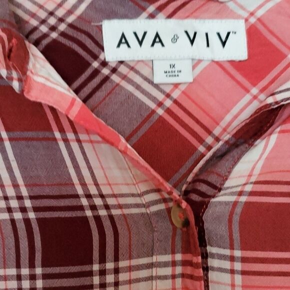 AVA & VIV plaid button down Women blouse - Picture 3 of 4